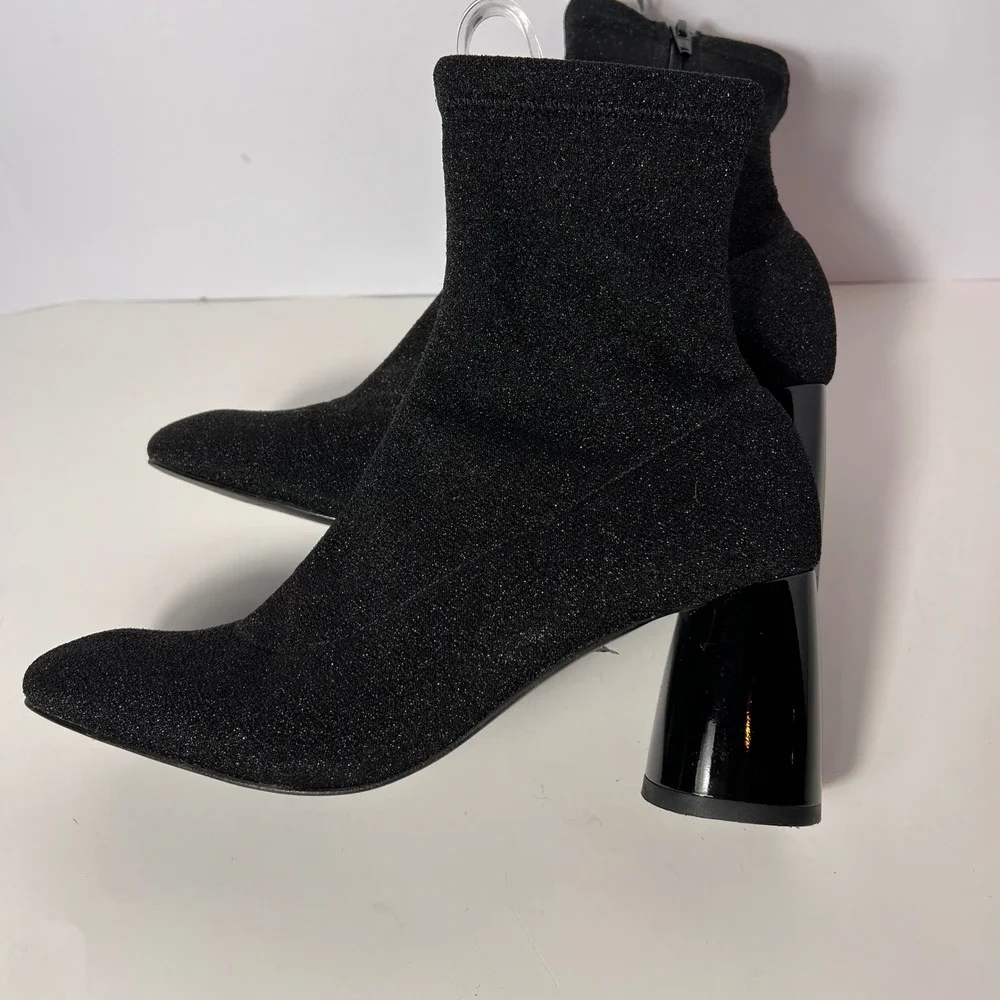 Free People Sparkly Black Ankle Boots Block Heel Pointed Toe Party Evening Shoes
